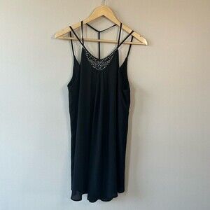 ASTR the Label Black Beaded Chiffon Mini Dress Size Small